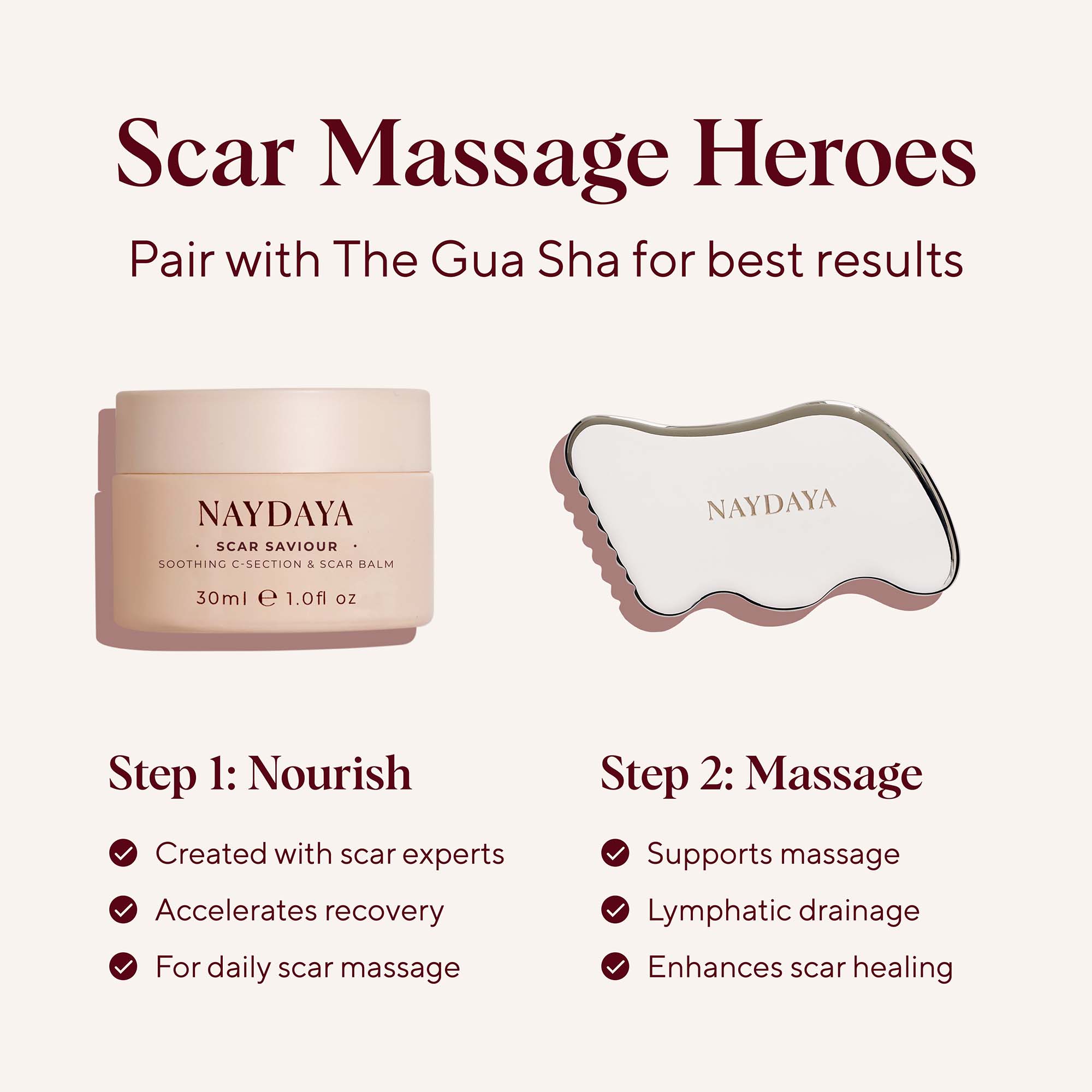 Scar Massage Bundle - Gua Sha & Scar Balm Set | NAYDAYA